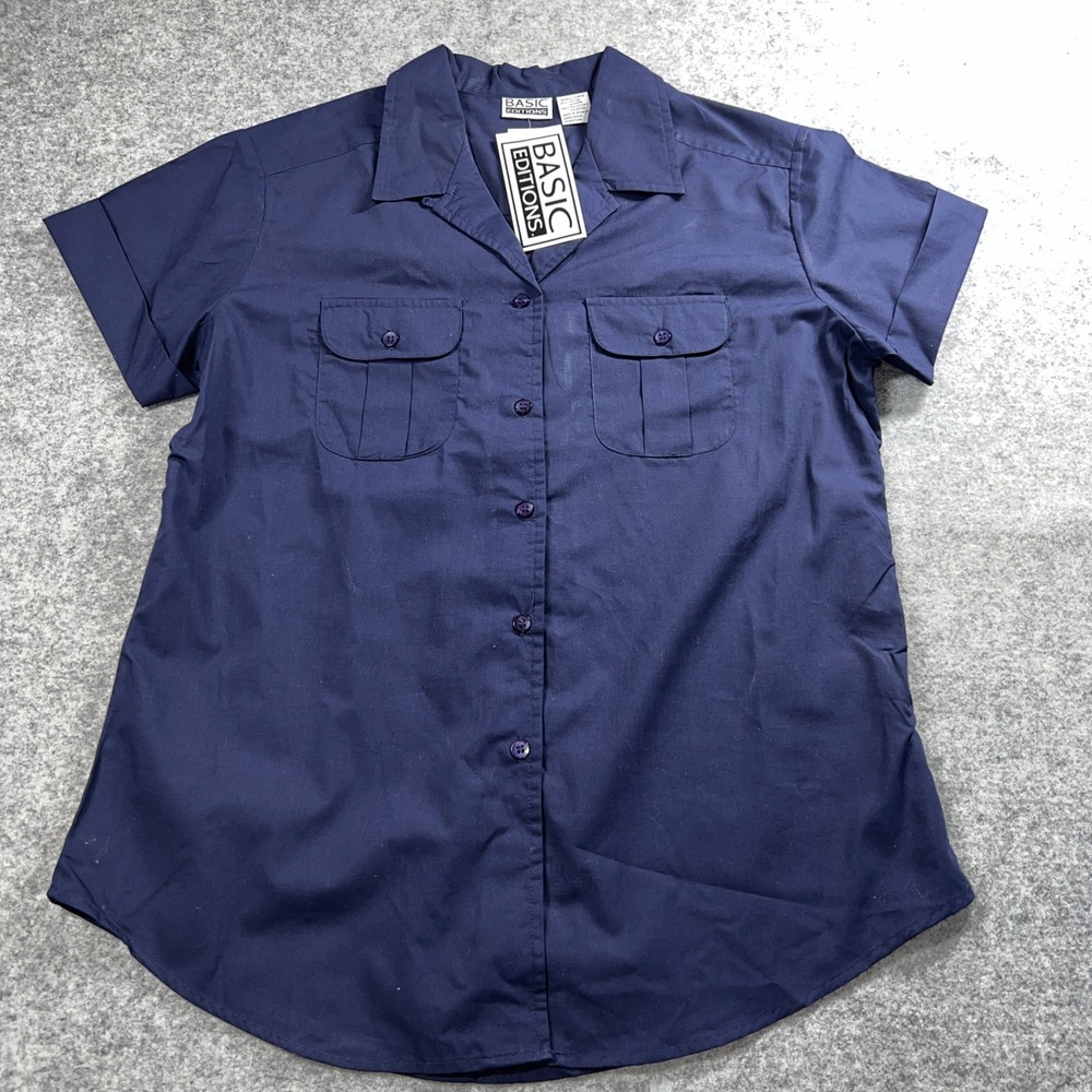 Basic‎ Editions Button Up Shirt Mens Small Blue Checkered Short Sleeve Collared